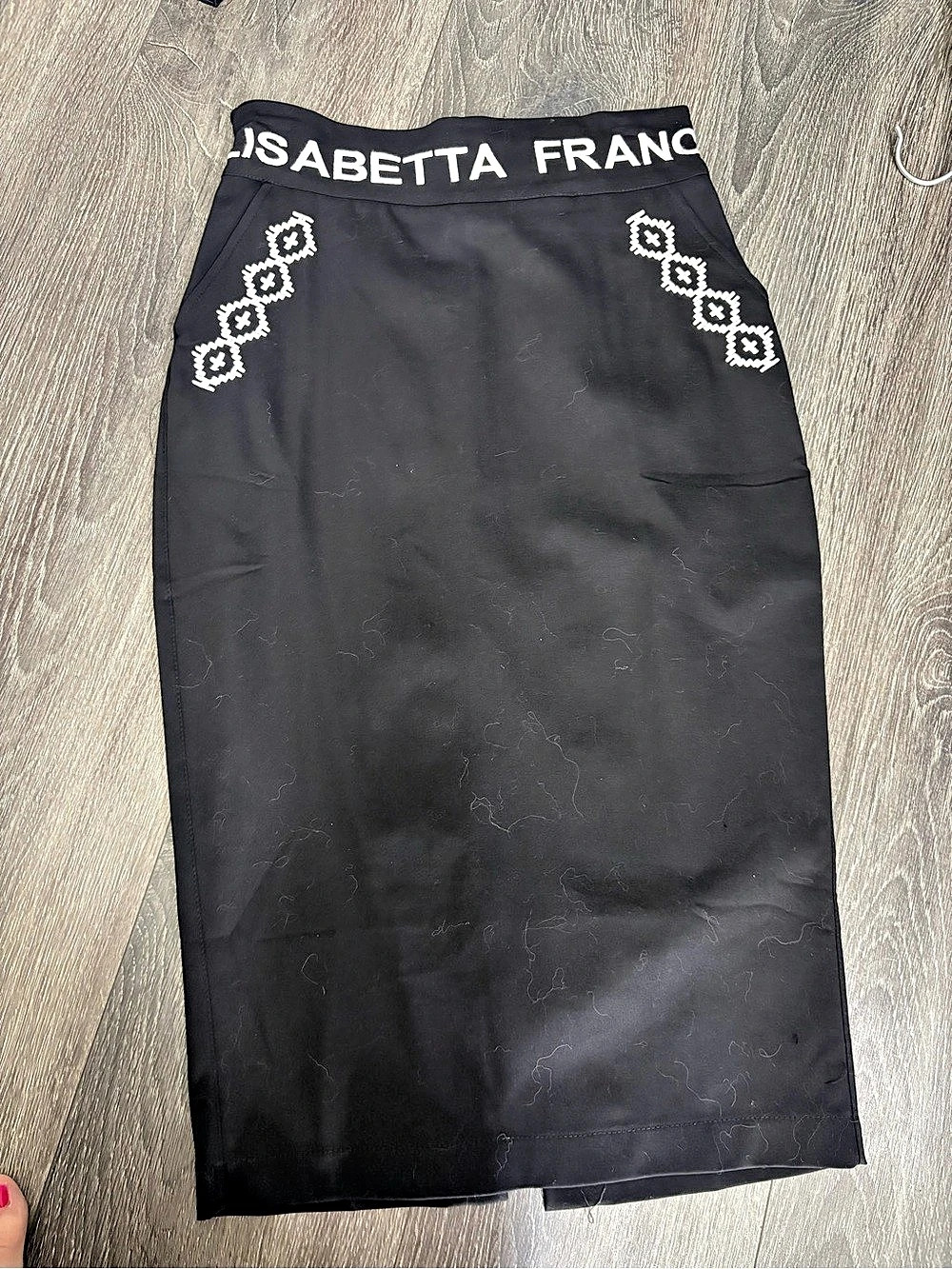 Elisabetta Franchi Geometric Black Midi Skirt Size Medium
